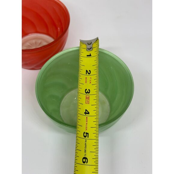 VTG Swirl Glass Snack Bowl 2.75"x4.25" Set of 2 Kitchenware Red Green MCM - Picture 9 of 10